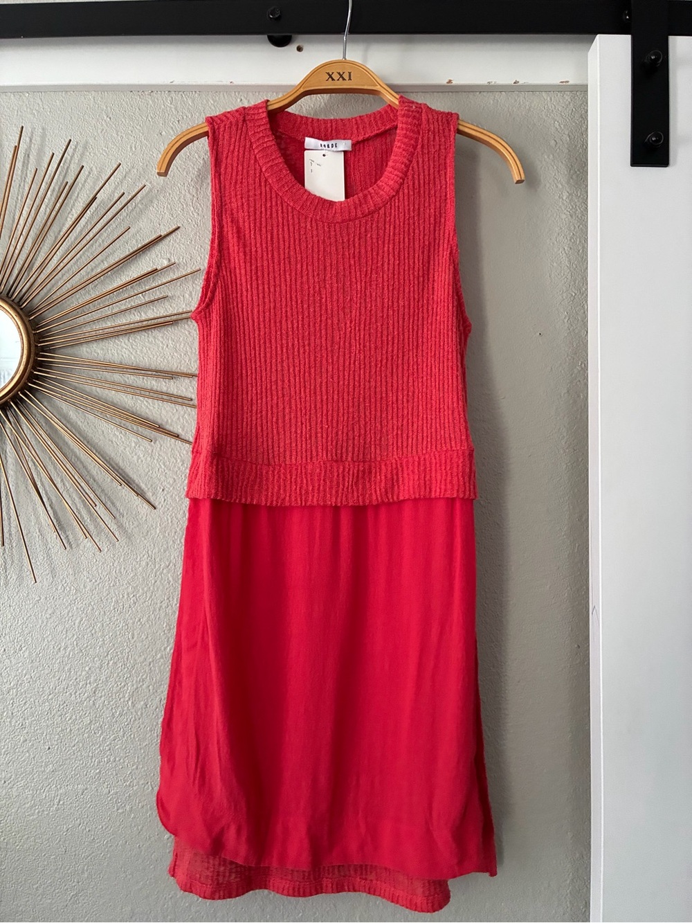 Ro & De Red Sleeveless Two-Texture Mini Dress